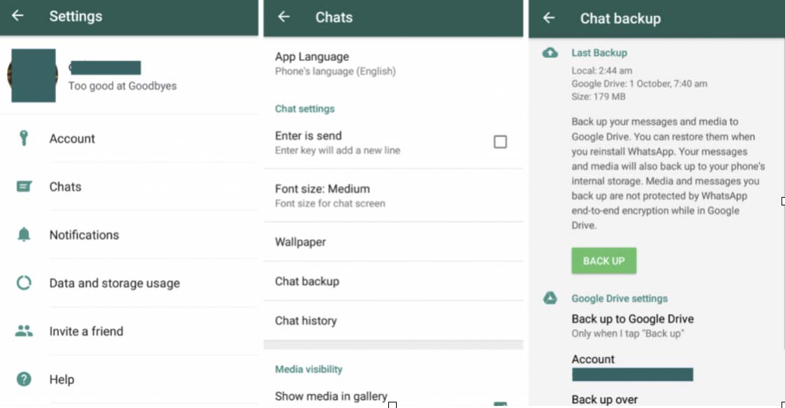 Einrichten und Erstellen von Backups in WhatsApp